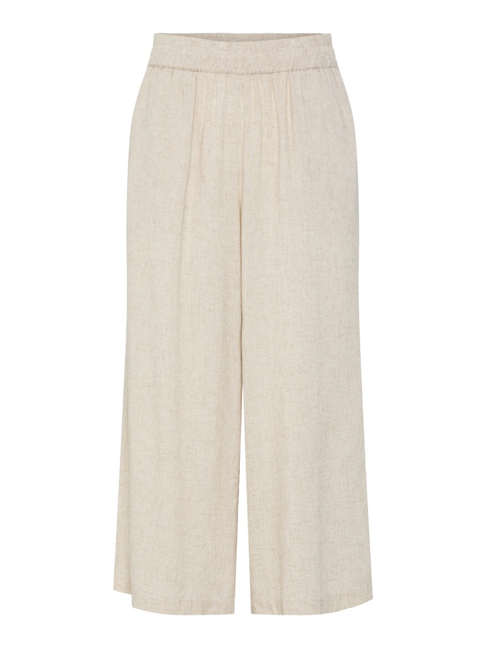 cropped beige hørbukser med elastik i taljen og sidelommer. PIECES PCPIA HW WIDE CULOTTE Birch/melange