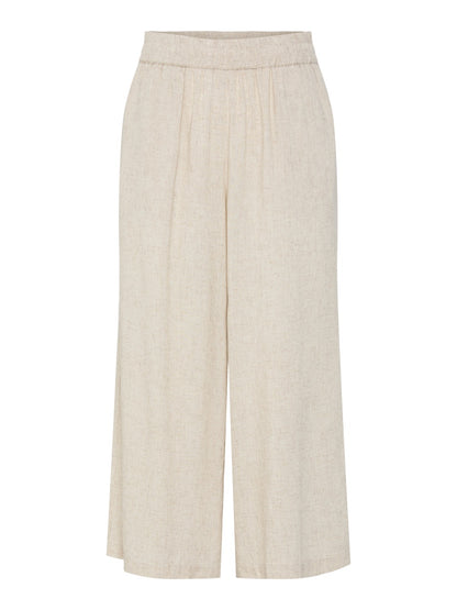 cropped beige hørbukser med elastik i taljen og sidelommer. PIECES PCPIA HW WIDE CULOTTE Birch/melange