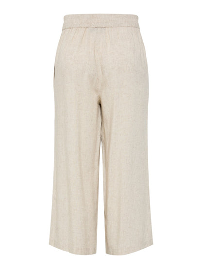 bagpå cropped beige hørbukser med elastik i taljen og sidelommer. PIECES PCPIA HW WIDE CULOTTE Birch/melange