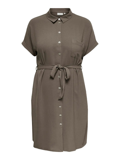CARMETTA S/S V-NECK SH DRESS WVN NOOS - Walnut