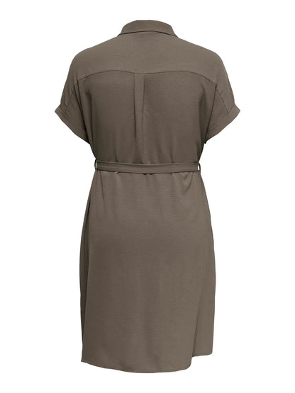 CARMETTA S/S V-NECK SH DRESS WVN NOOS - Walnut