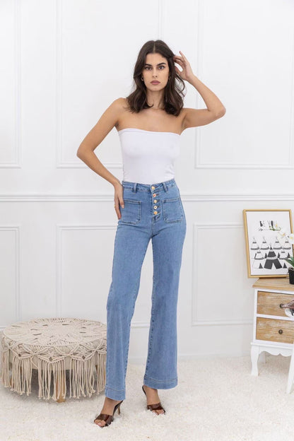 MIND by lene Jeans mit Knöpfen | helles Denim