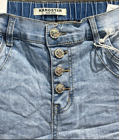 Karostar denim knickers med knapper og elastik i bag | KC2794