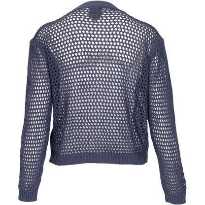 ryggen af navy blå cardigan med hullet design og knaplukning. NÜ Yadira cardigan knit Navy