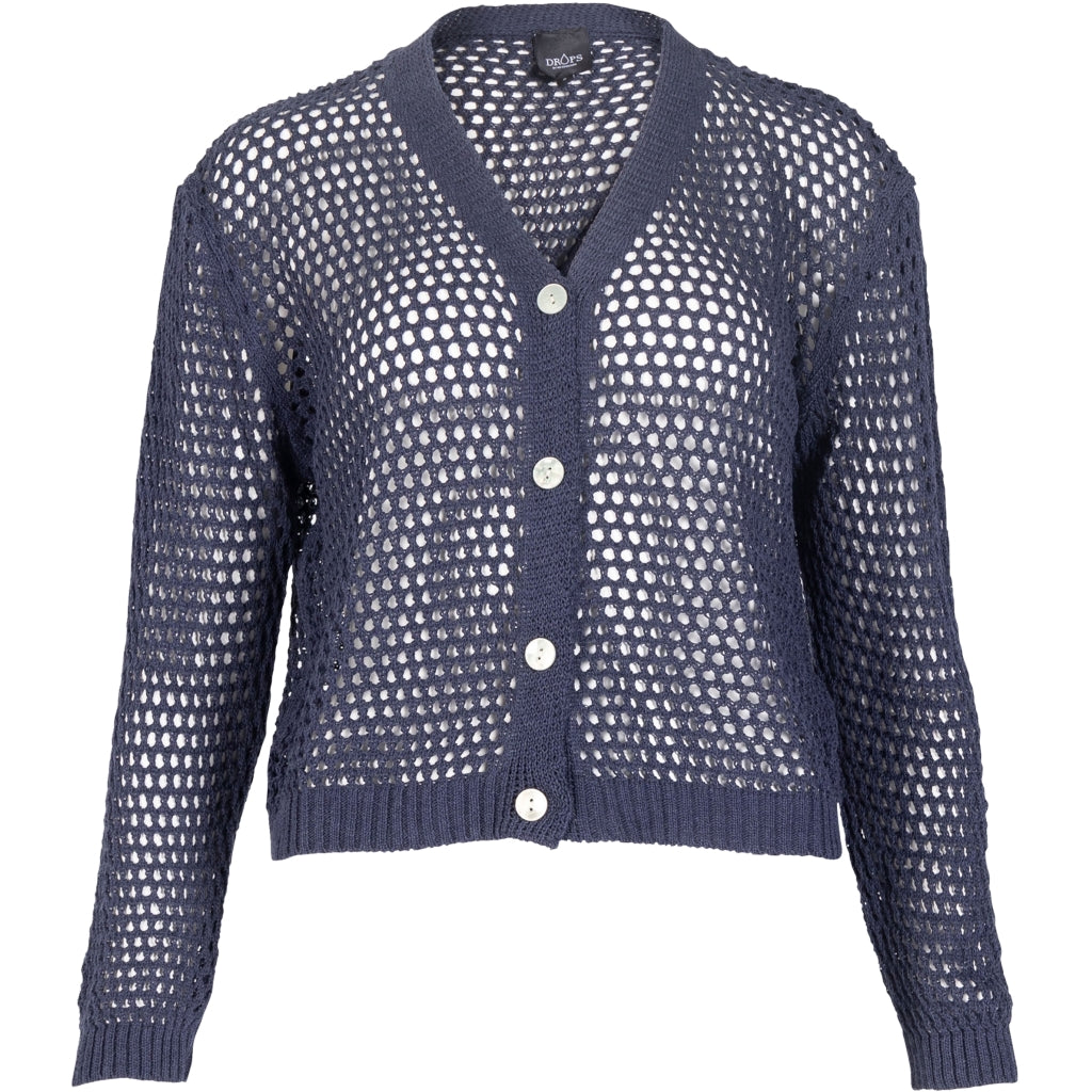 navy blå cardigan med hullet design, v-hals og knaplukning. NÜ Yadira cardigan knit Navy