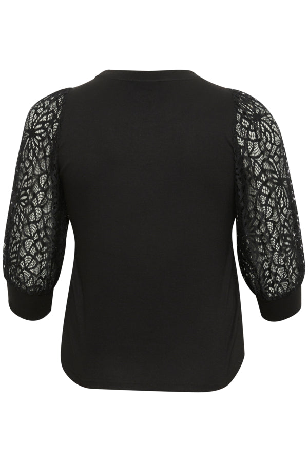 Black KCbella Lace T-Shirt sort t-shirt med blonde ærmer