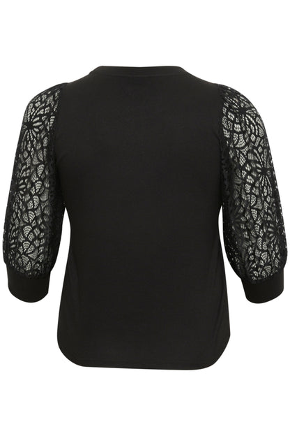 Black KCbella Lace T-Shirt sort t-shirt med blonde ærmer