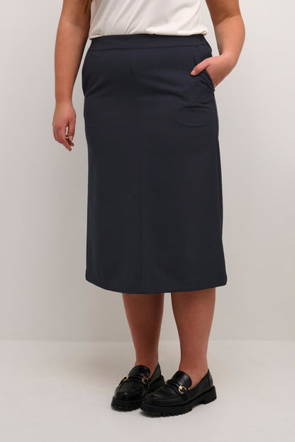 Kaffe Curve mørkeblå lang nederdel KCsakira Long Skirt Midnight Marine