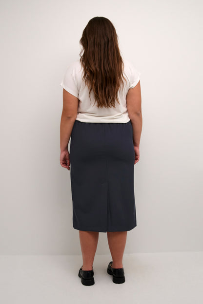 Kaffe Curve mørkeblå lang nederdel KCsakira Long Skirt Midnight Marine slids bagpå