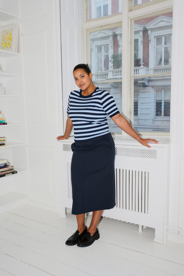 Kaffe Curve mørkeblå lang nederdel KCsakira Long Skirt Midnight Marine