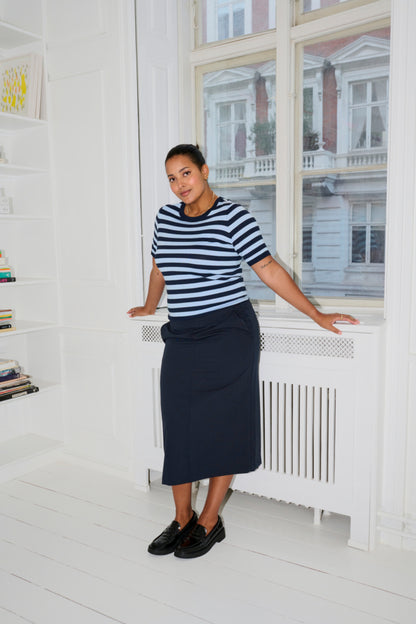 Kaffe Curve mørkeblå lang nederdel KCsakira Long Skirt Midnight Marine