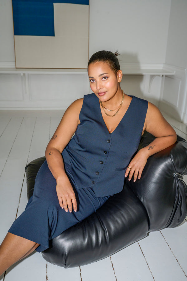 Kaffe Curve mørkeblå lang nederdel KCsakira Long Skirt Midnight Marine