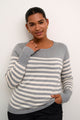 Kaffe Curve Grey KClizzy Striped Knit Pullover stribet strik rund hals