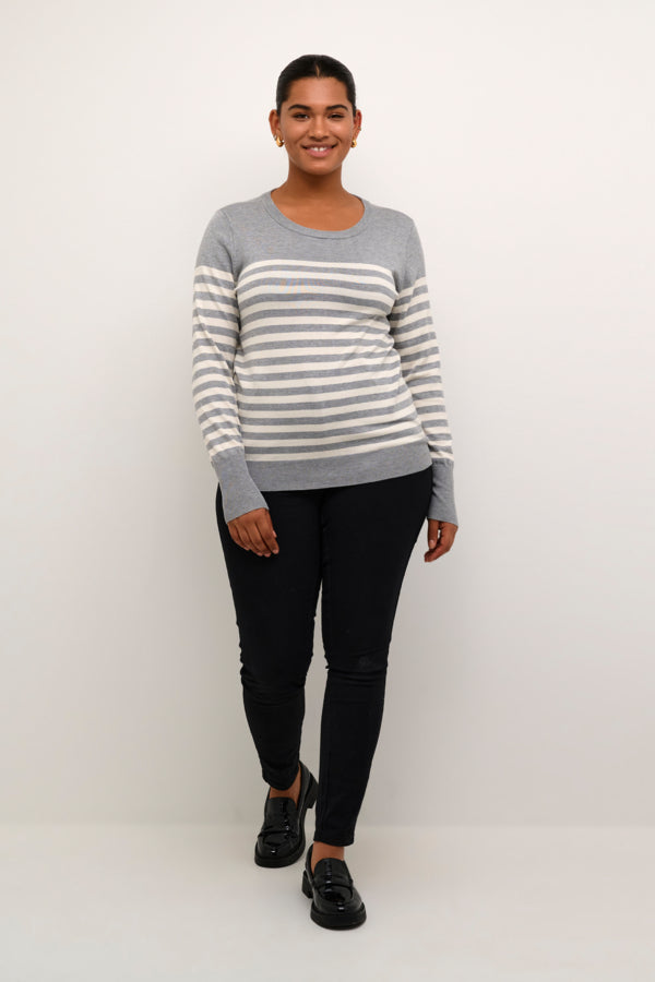 Kaffe Curve Grey KClizzy Striped Knit Pullover grå stribet striktrøje