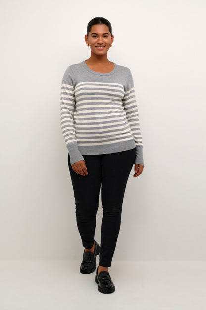 Kaffe Curve Grey KClizzy Striped Knit Pullover grå stribet striktrøje