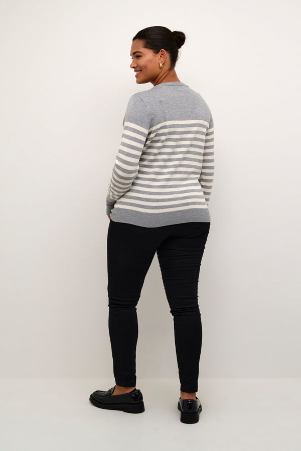 Kaffe Curve Grey KClizzy Striped Knit Pullover grå strik hvide striber
