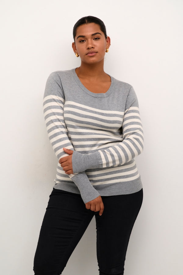 Kaffe Curve Grey KClizzy Striped Knit Pullover grå stribet strik normal pasform