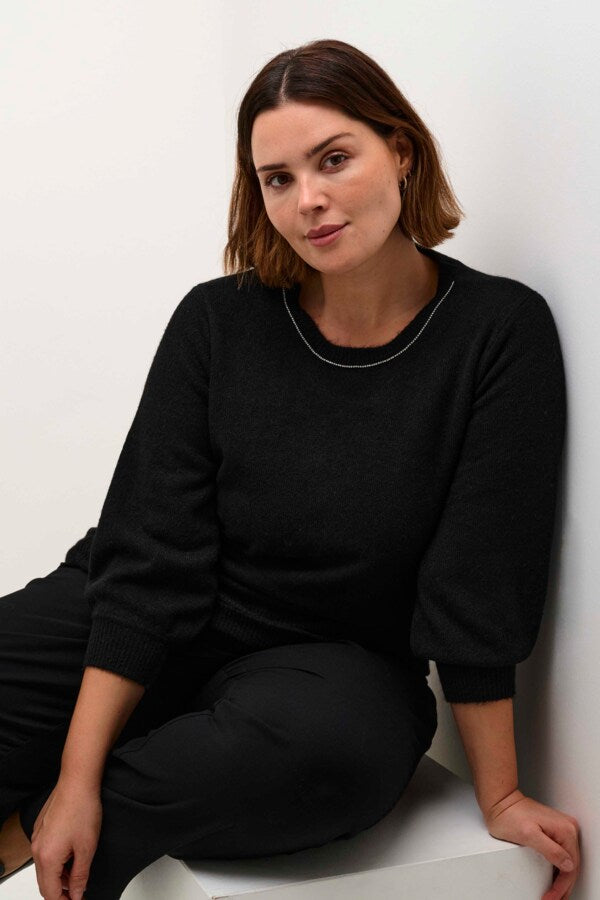 Kaffe Curve Black KCmerida Pullover sort strik 3/4 ærmer