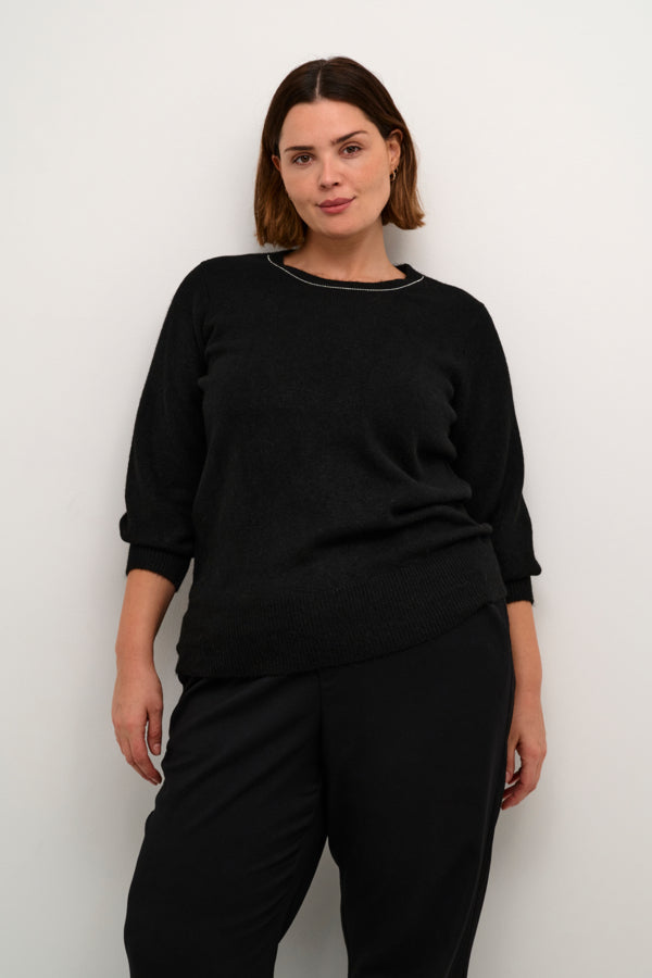 Kaffe Curve Black KCmerida Pullover sort strik 3/4 ærmer