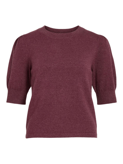 VILA VIRIL KORTÆRMET STRIKKET TOP  | Fig melange