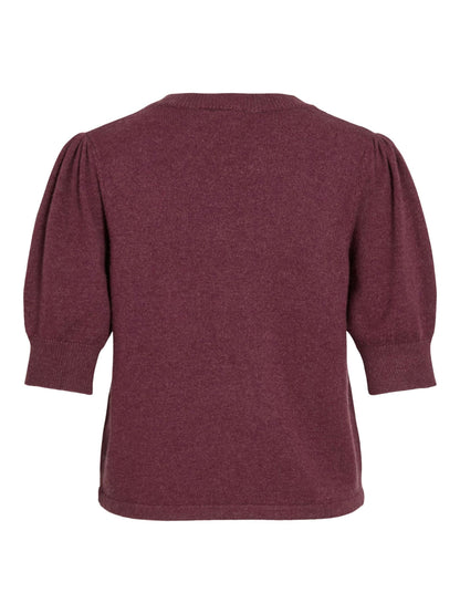 VILA VIRIL KORTÆRMET STRIKKET TOP  | Fig melange