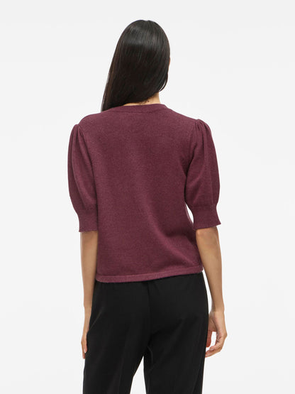 VILA VIRIL KORTÆRMET STRIKKET TOP  | Fig melange