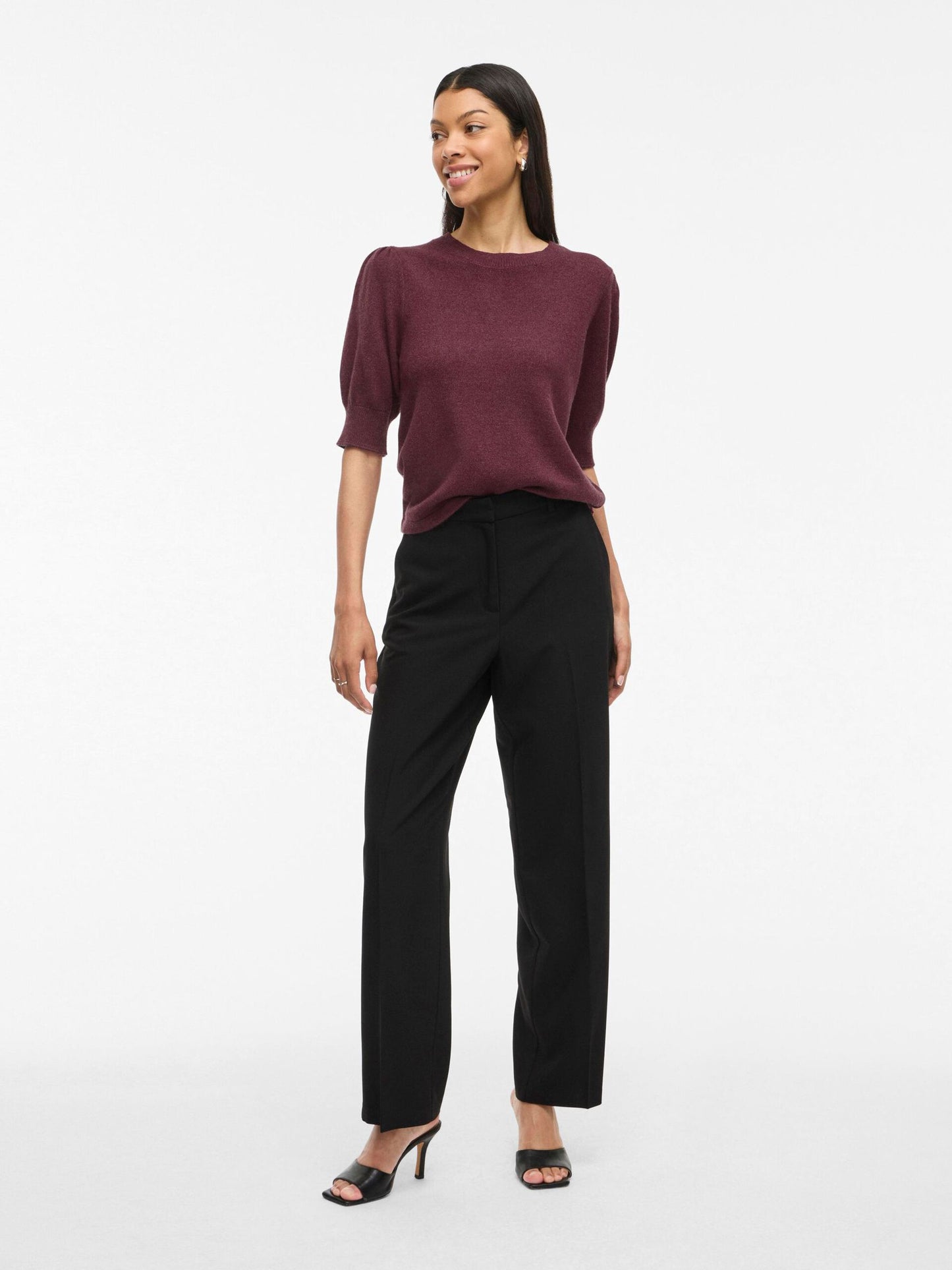 VILA VIRIL KORTÆRMET STRIKKET TOP  | Fig melange