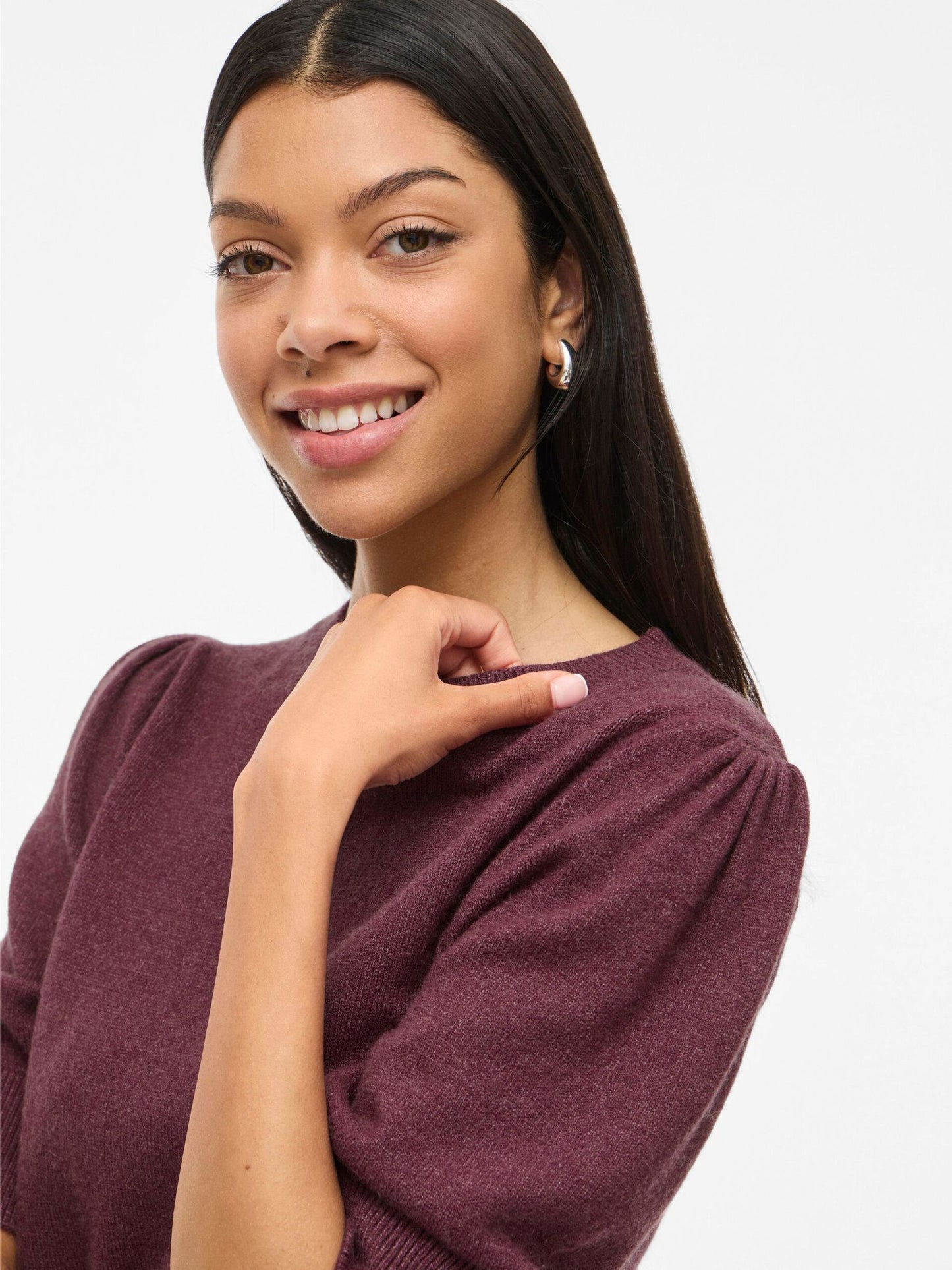 VILA VIRIL KORTÆRMET STRIKKET TOP  | Fig melange