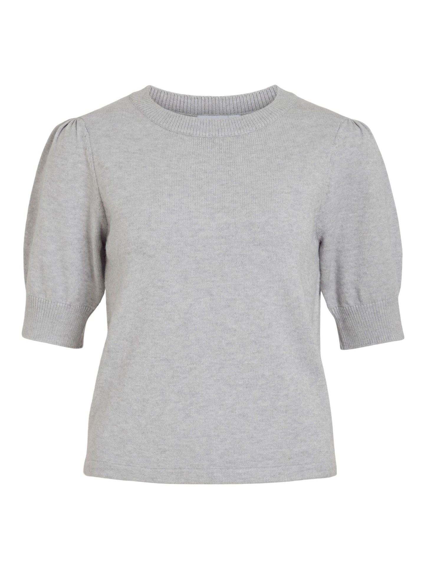 VILA VIRIL KORTÆRMET STRIKKET TOP  |  Light Grey Melange