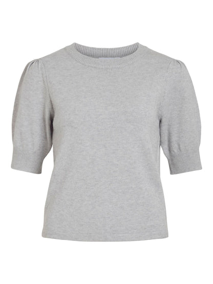 VILA VIRIL KORTÆRMET STRIKKET TOP  |  Light Grey Melange