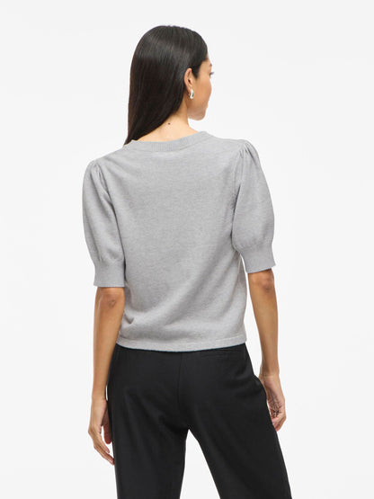VILA VIRIL KORTÆRMET STRIKKET TOP  |  Light Grey Melange