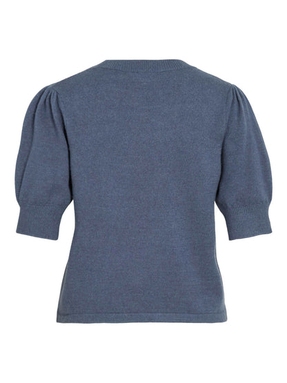 VILA VIRIL KORTÆRMET STRIKKET TOP  | Vintage Indigo