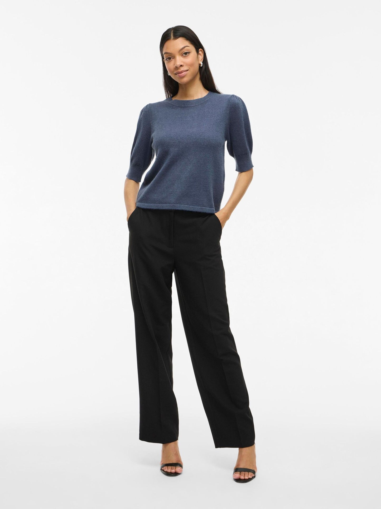 VILA VIRIL KORTÆRMET STRIKKET TOP  | Vintage Indigo