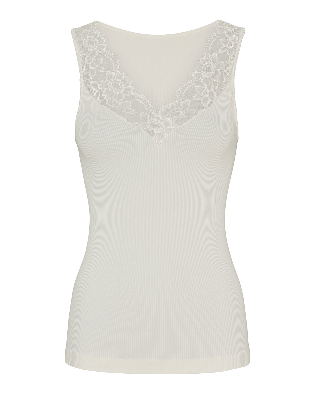 Hvis rib top med v-hals blondekant Tim & Simonsen Belen rib v-lace Top Ivory
