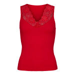 Rød rib top med v-hals blondekant Tim & Simonsen Belen rib v-lace Top | Rosso