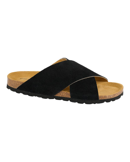 sort sandal med krydsende remme i ruskind. Tim & Simonsen Annet Nature Negro