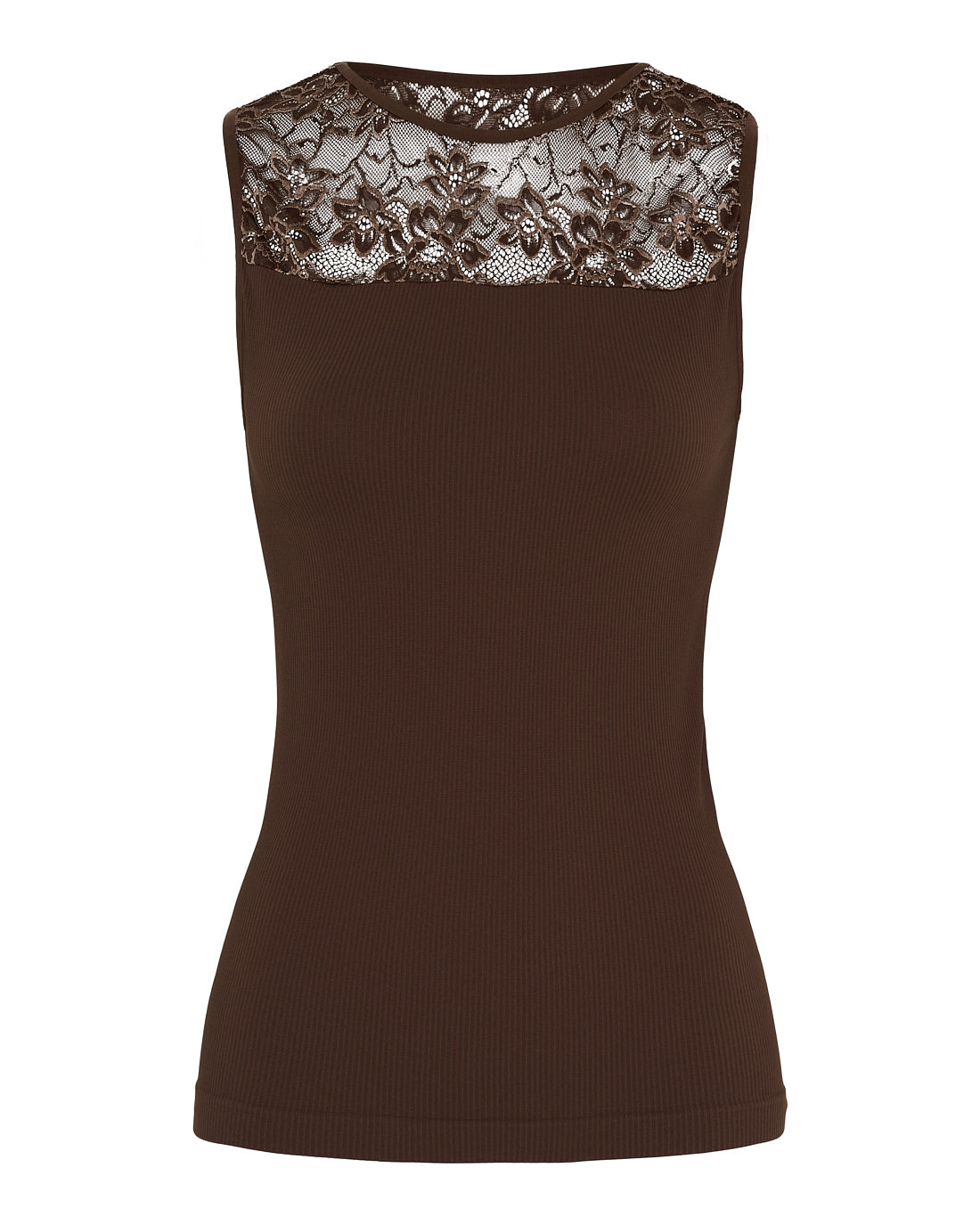 brun ribbet top med blonder Tim & Simonsen Nancy rib Top Cioccolato