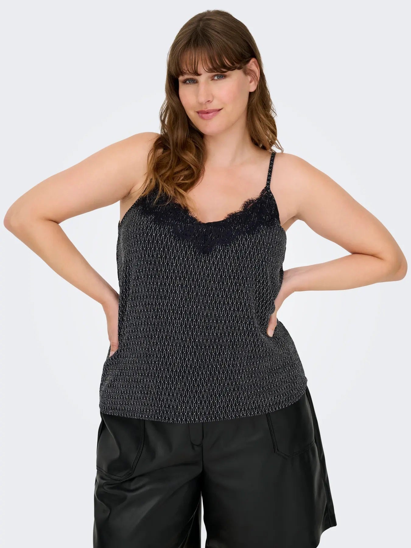 ONLY Carmakoma CARCAROL Glitter Singlet | Black Silver Harlekin