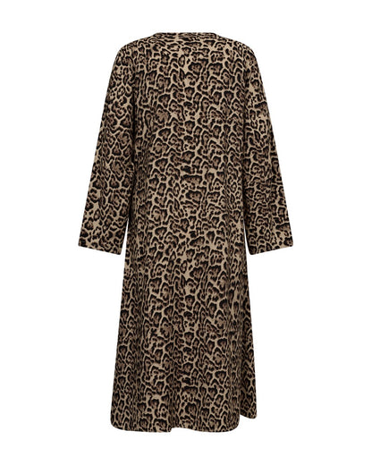 Freequent FQABY-DRESS Oxford Tan w Black langærmet leo kjole med justerbar talje