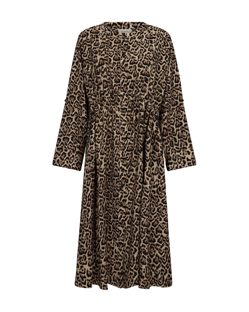 Freequent FQABY-DRESS Oxford Tan w Black langærmet leo kjole med justerbar talje