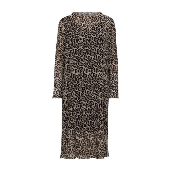 Freequent FQEDELYN-DRESS Oxford Tan w Black langærmet leo kjole med underkjole