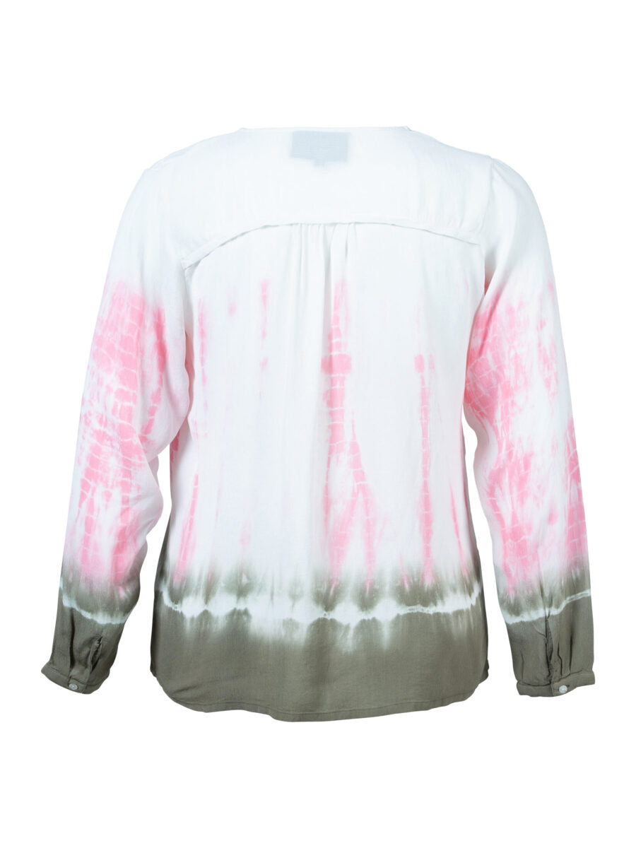 Zoey langærmet bluse pink grøn hvid tie dye mønster KARLA BLOUSE pink mix