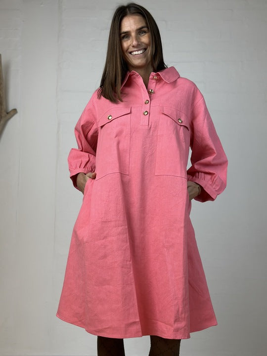 GASPAR Rio Canvas Dress - Coral