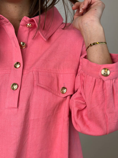 GASPAR Rio Canvas Dress - Coral