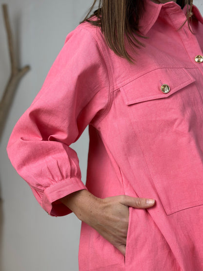 GASPAR Rio Canvas Dress - Coral