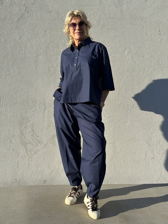 Porto Poplin Blouse - Dark Blue