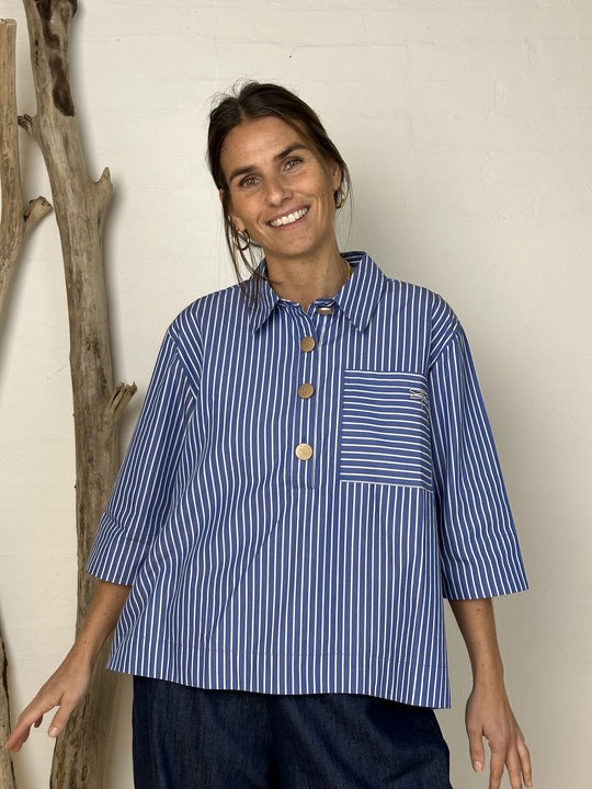 GASPAR Porto Stripe Blouse - Blue