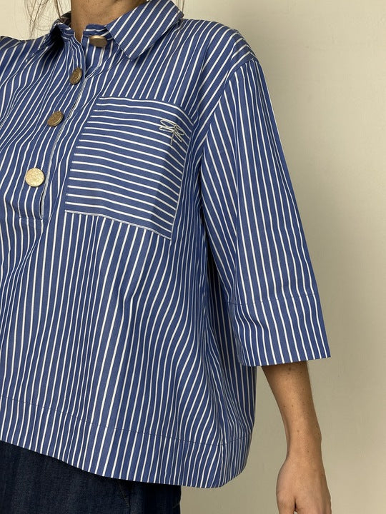 GASPAR Porto Stripe Blouse - Blue – by lene