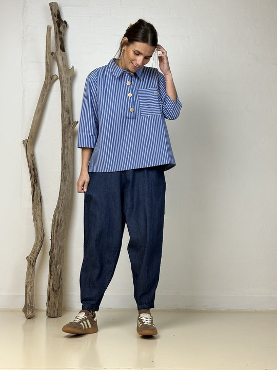 GASPAR Porto Stripe Blouse - Blue