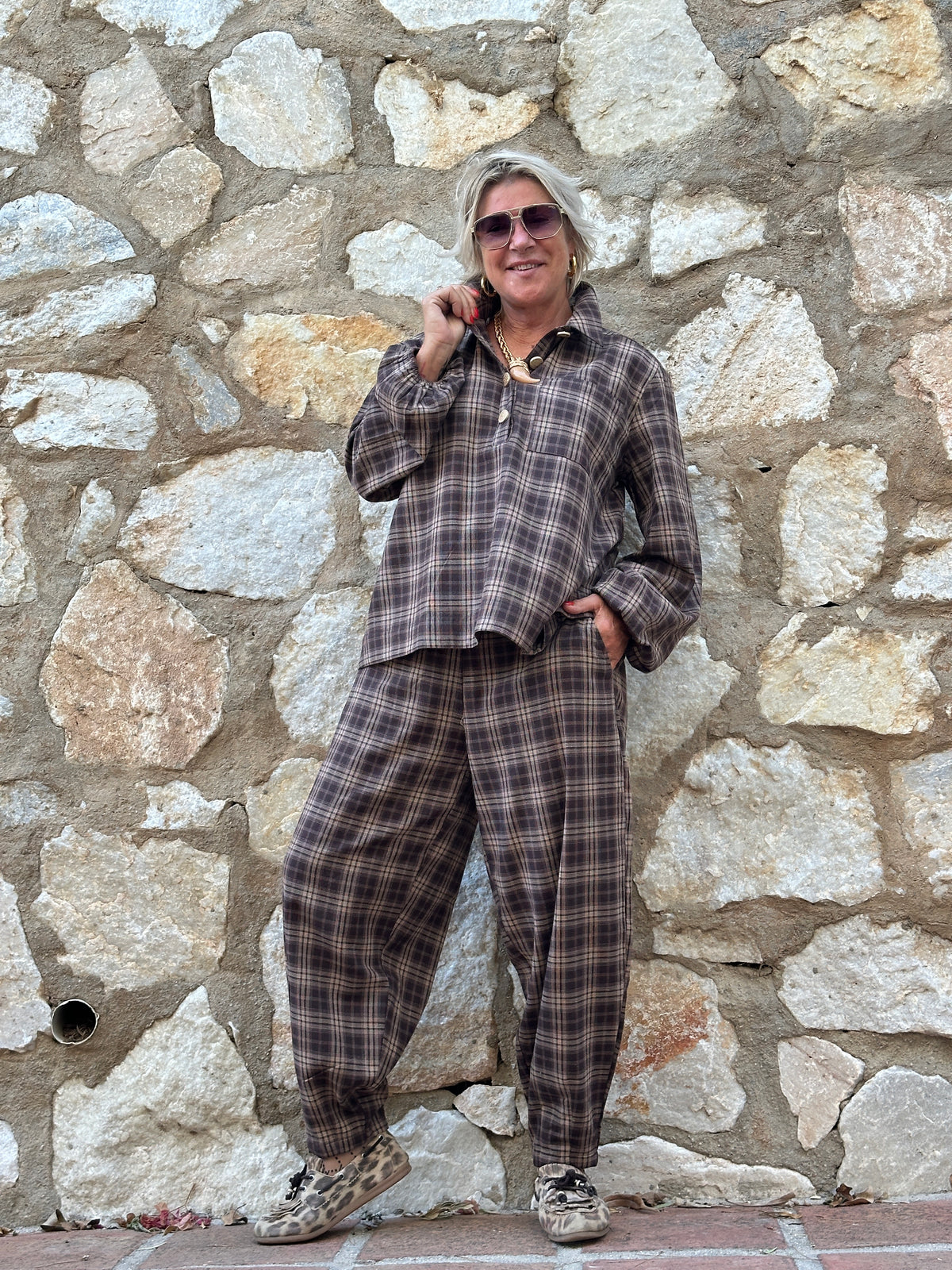 Gaspar Express - Costamano Check Blouse - Brown